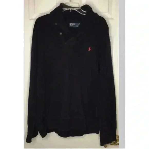 Men POLO RALPH LAUREN Navy Blue Shawl Collar L/s Pullover Sweater Sz XXL cotton - Picture 1 of 4